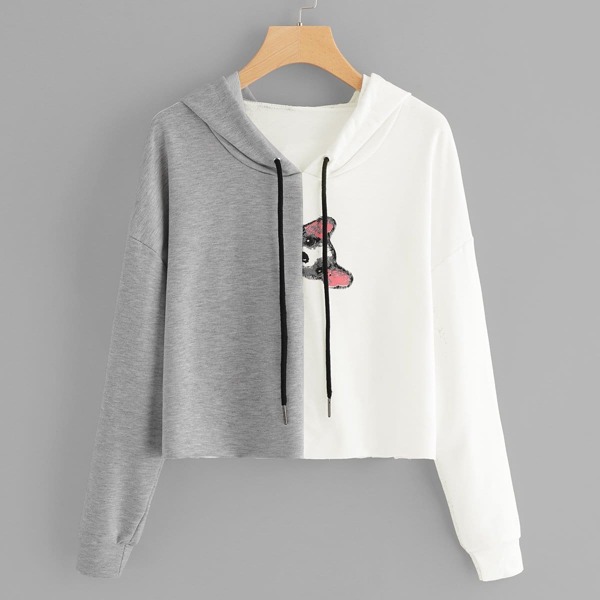 

Animal Print Hooded Sweatshirt, Grey