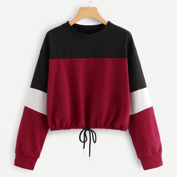 

Color Block Drawstring Hem Sweatshirt