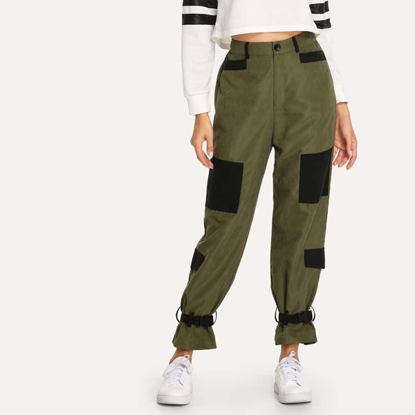

Colorblock Strap Detail Hem Pants