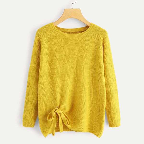 

Raglan Sleeve Knot Side Sweater