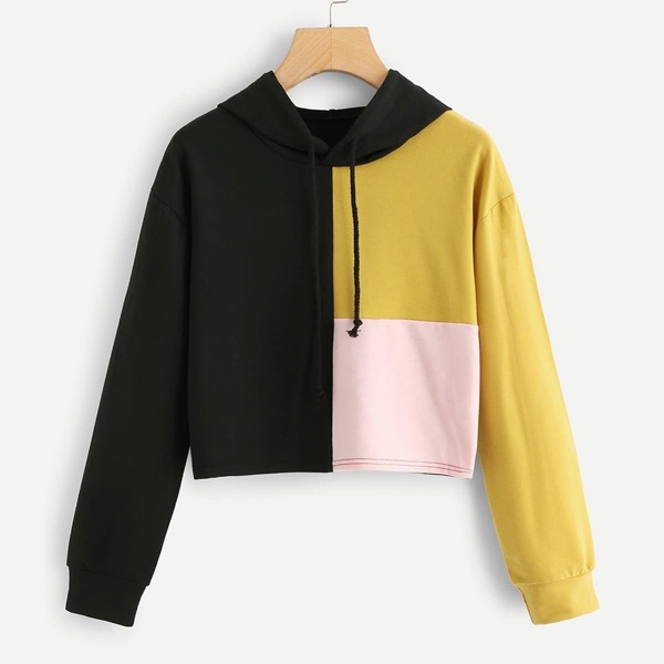 

Drawstring Hoodie Colorblock Sweatshirt