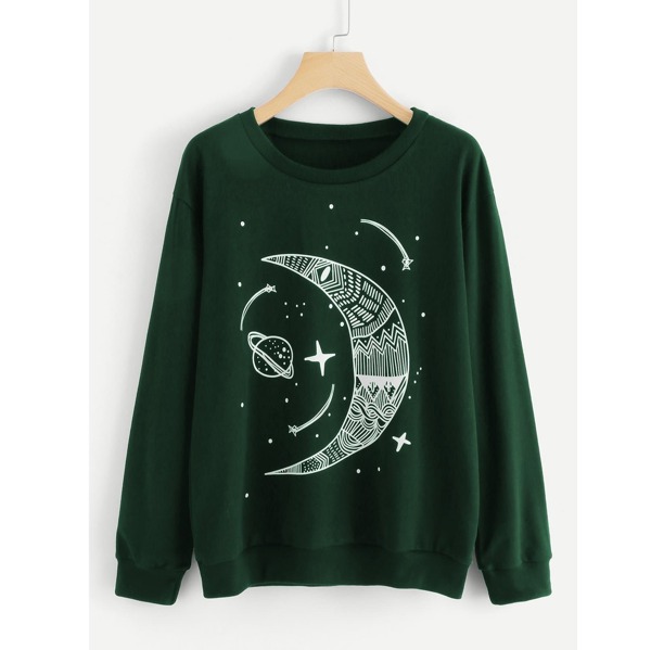 

Moon And Star Print Sweatshirt, Green