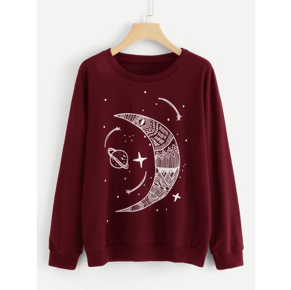 

Moon And Star Print Sweatshirt, Burgundy