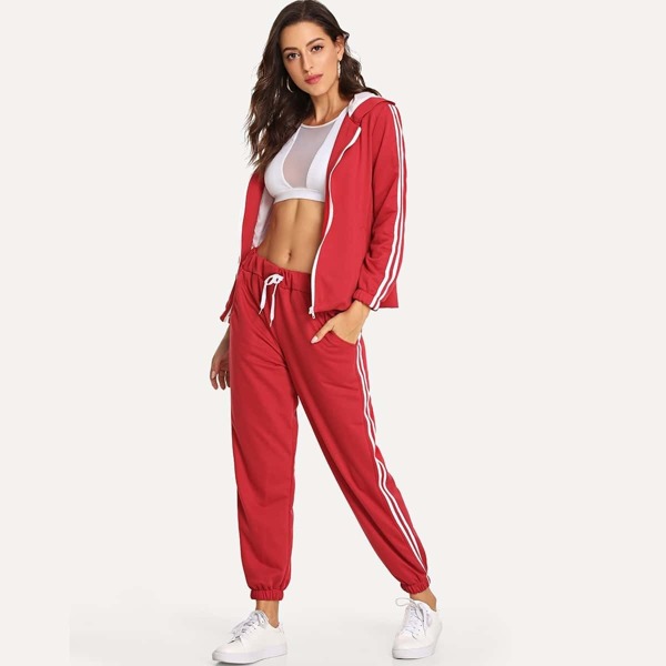 

Stripe Contrast Side Hooded Jacket & Pants