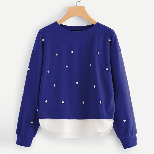 

Pearl Beading 2 In 1 Sweatshirt, Blue