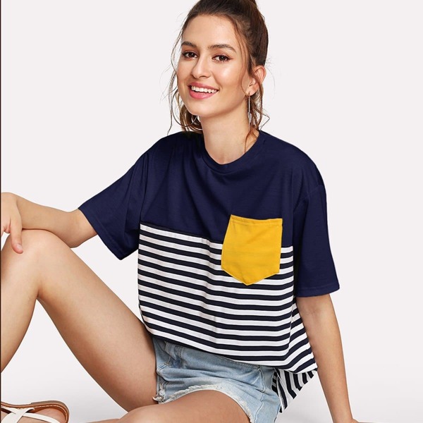 

Pocket Patched Striped Tee