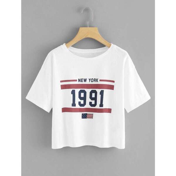 

Plus Letter Print Round Neck Tee