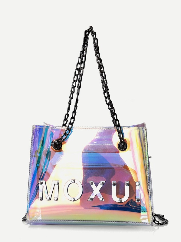 

Studded Detail Tote Bag With Inner Clutch, Multicolor