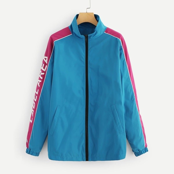 

Men Zip Front Letter Print Jacket