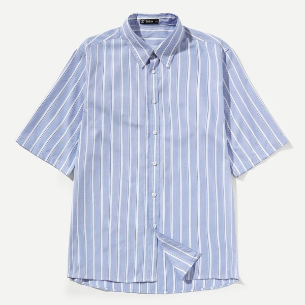 

Men Button Front Striped Collar Neck Top