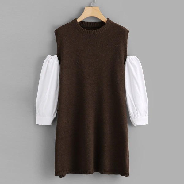 

Cold Shoulder Colorblock Longline Sweater