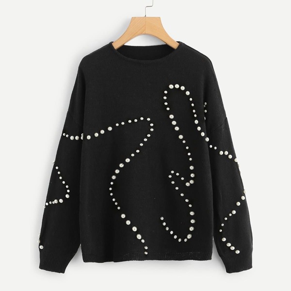 

Pearl Embellished Drop Shoulder Sweater