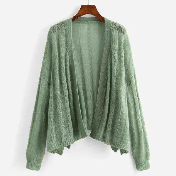 

Drop Shoulder Open Placket Sweater Coat