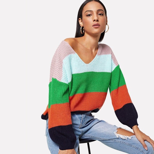 

Drop Shoulder Cut and Sew Sweater, Multicolor