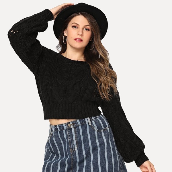 Plus Eyelet Detail Textured Crop Sweater