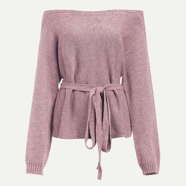 

Off Shoulder Self Belted Sweater