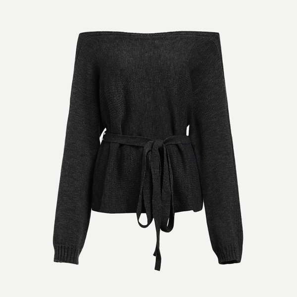 

Off Shoulder Self Belted Sweater