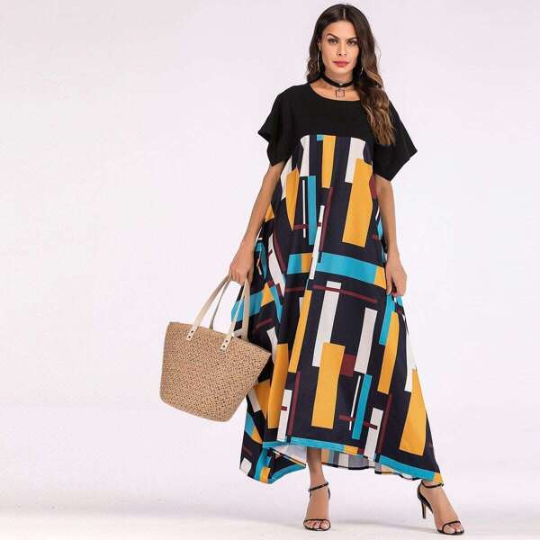 

Geo Print Maxi Tent Dress, Multicolor