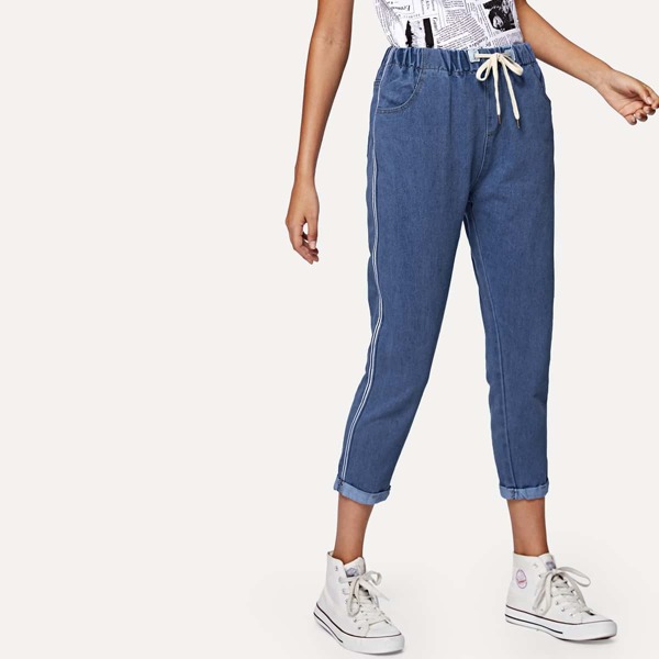 

Drawstring Waist Ankle Jeans