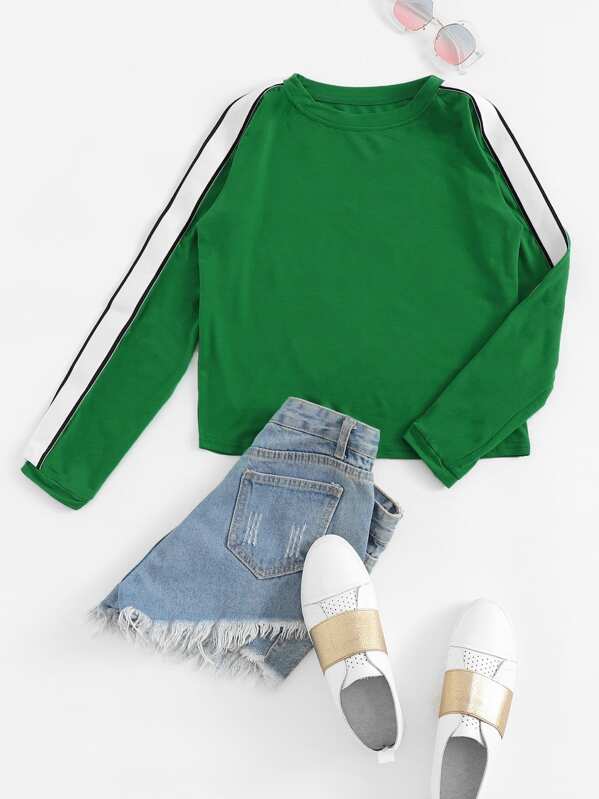 

Contrast Tape Raglan Sleeve Tee, Green