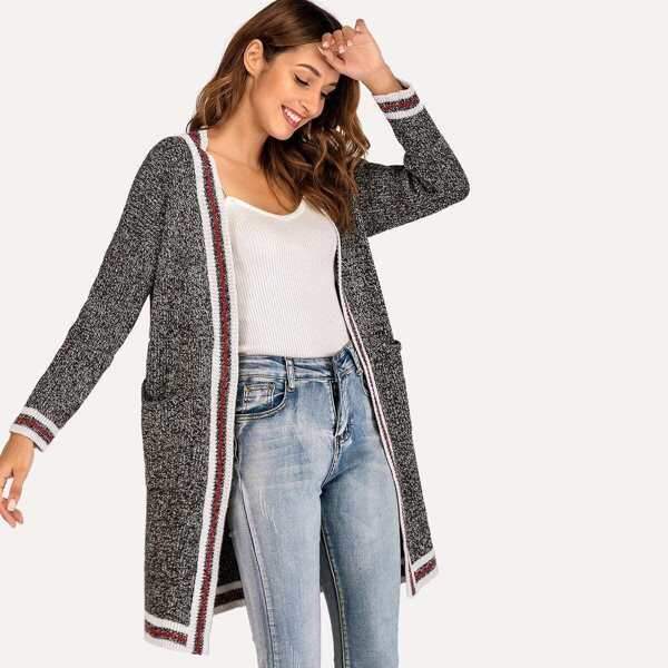 

Striped Open Front Pocket Outerwear