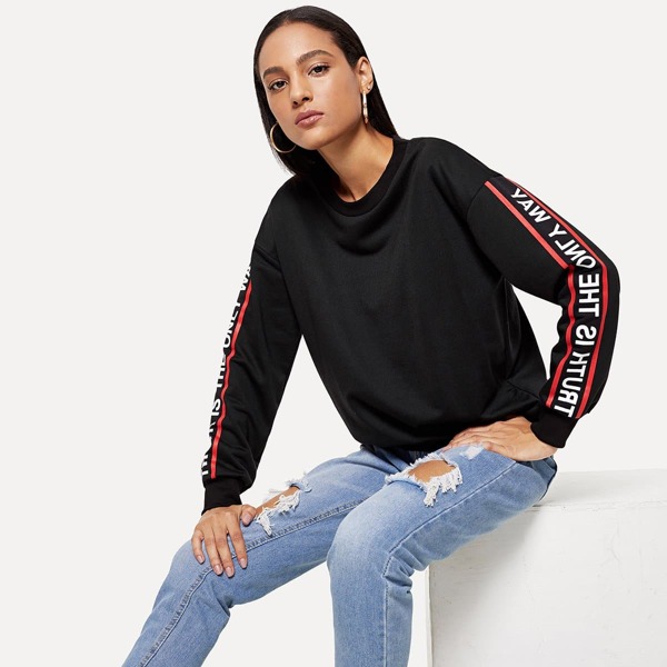 

Letter Print Sleeve Sweatshirt