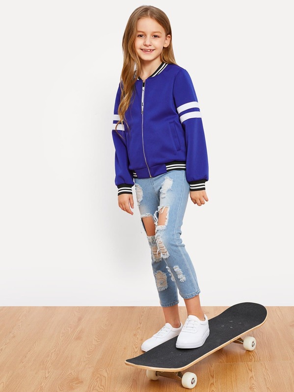 

Девушки Zip Up Striped Jacket, Sashab