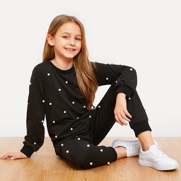 

Girls Pearl Beaded Top & Pants Set