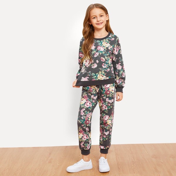

Girls Floral Print Top & Pants Set, Multicolor