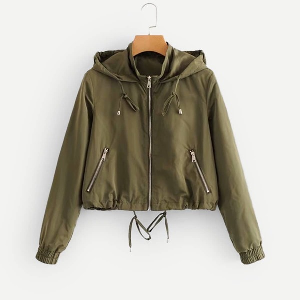 

Drawstring Hem Hooded Utility Jacket