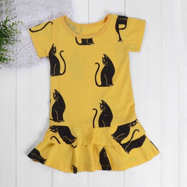 

Toddler Girls Ruffle Hem Cat Pattern Dress