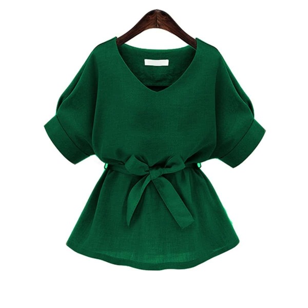 

Plus V Neck Solid Blouse, Green
