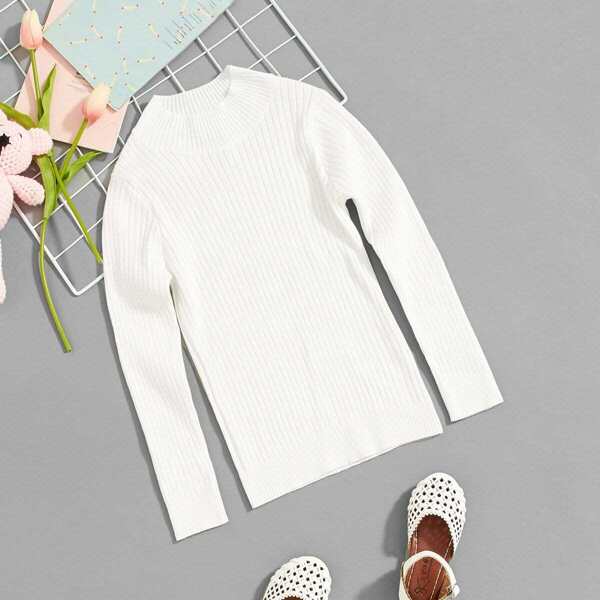 

Toddler Girls High Neck Solid Sweater, White