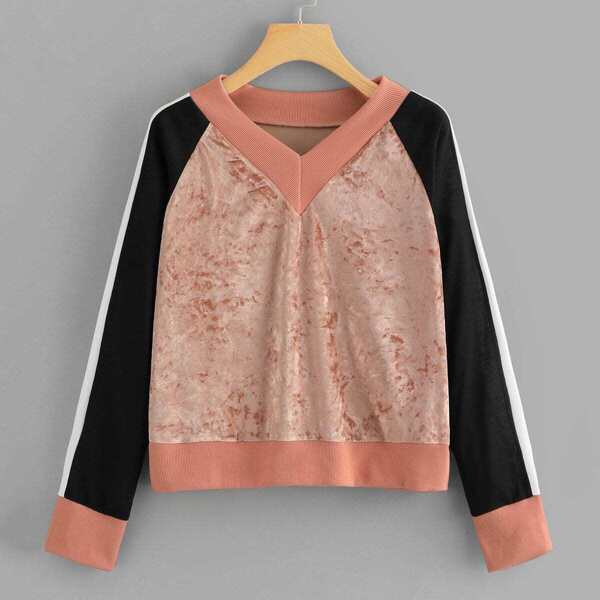 

V Neck Colorblock Sweatshirt