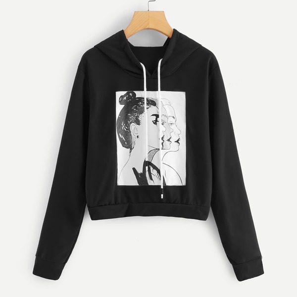 

Figure Graphic Drawstring Hooded Sweatshirt, Black