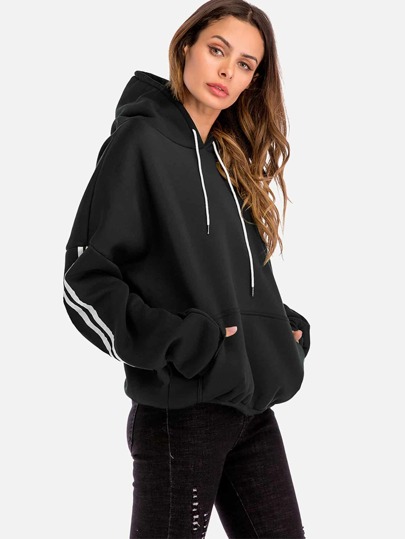 Sudadera ancha con capucha y rayas en las mangas