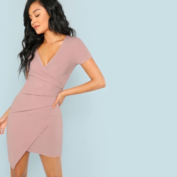 

Ruched Wrap Asymmetry Hem Bodycon Dress