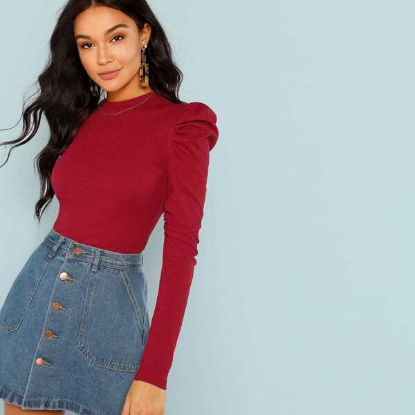 

Puff Sleeve Rib Knit Tee