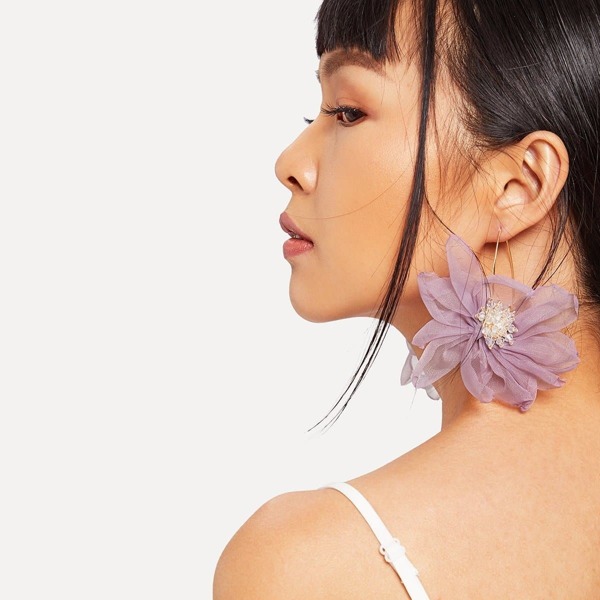 

Flower Shaped Mesh Drop Earrings 1pair