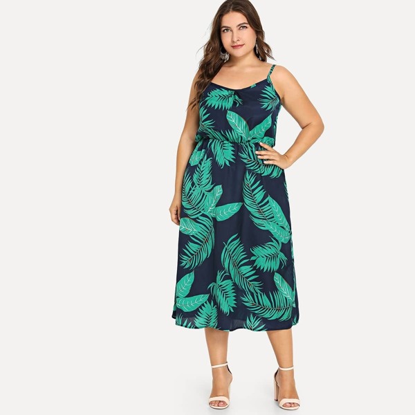 

Plus Cold Shoulder Palm Tree Print Dress