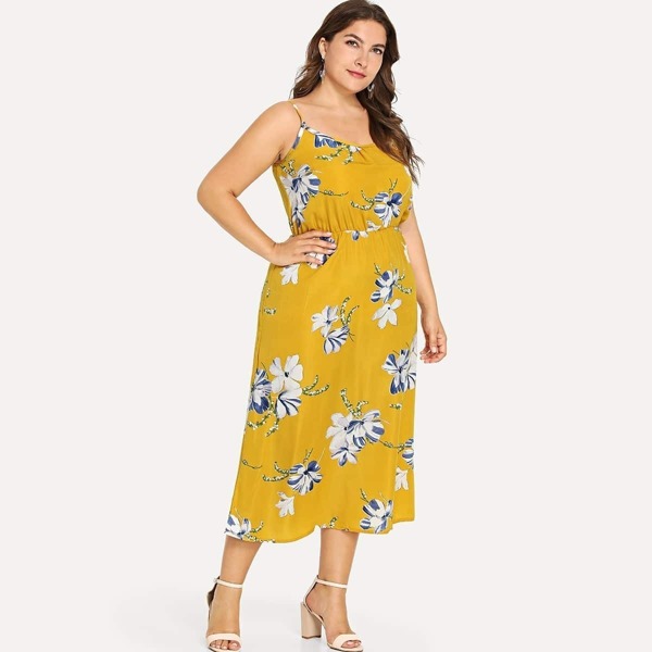 

Plus Cold Shoulder Palm Tree Print Dress
