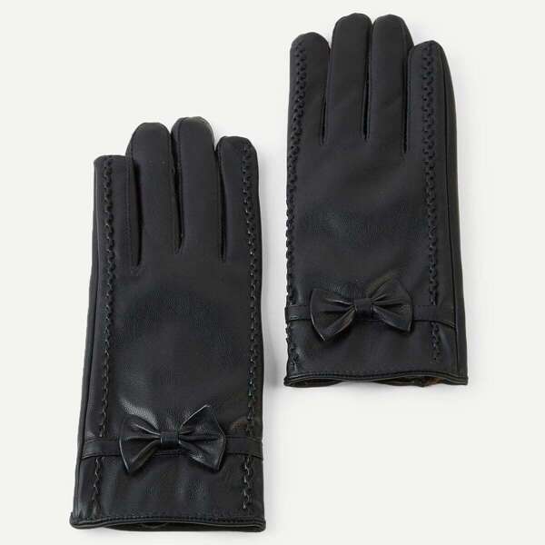

Bow Decorated PU Gloves