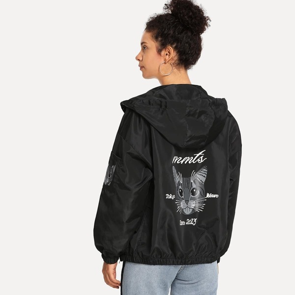 

Drop Shoulder Cat Print Jacket