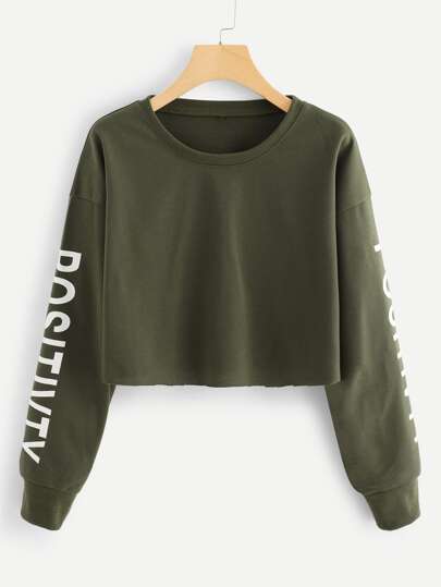 Sudadera corta con texto impreso en las mangas