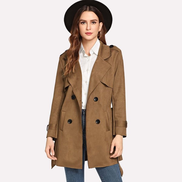 

Plain Double Breasted Epaulette Coat