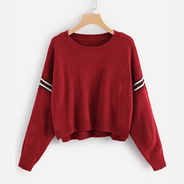 

Contrast Sleeve Sweater, Red