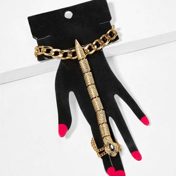 

Snake Design Bracelet With Linked Finger 1pc, Gold
