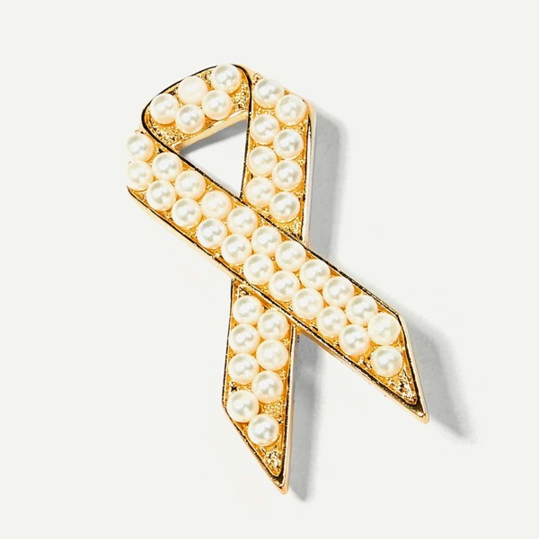 

Faux Pearl Cross Shaped Brooch, Gold