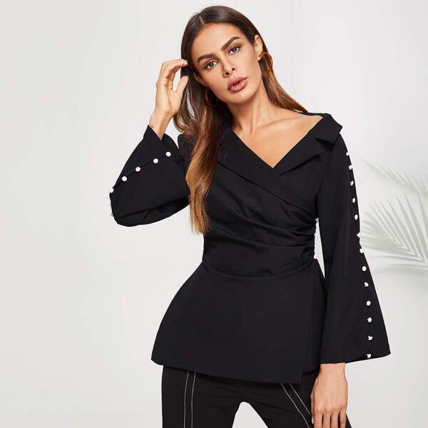 

Notch Collar Solid Wrap Blazer