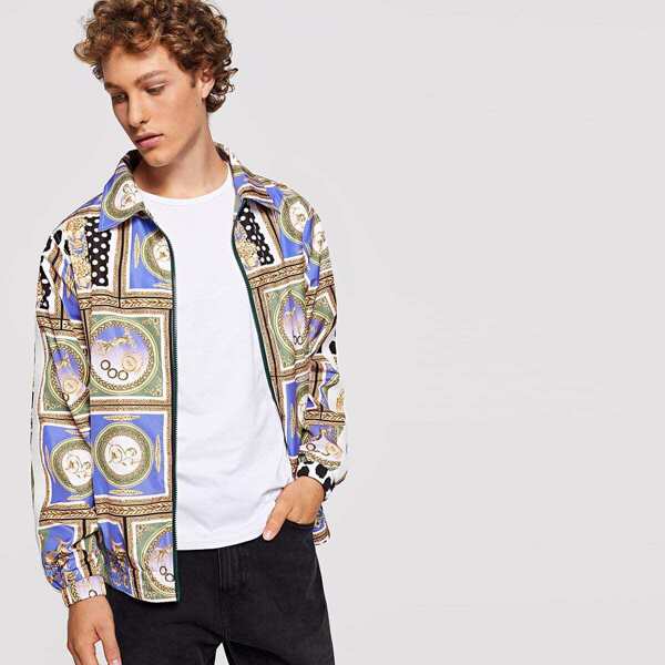 

Men Zip Up Patchwork Jacket